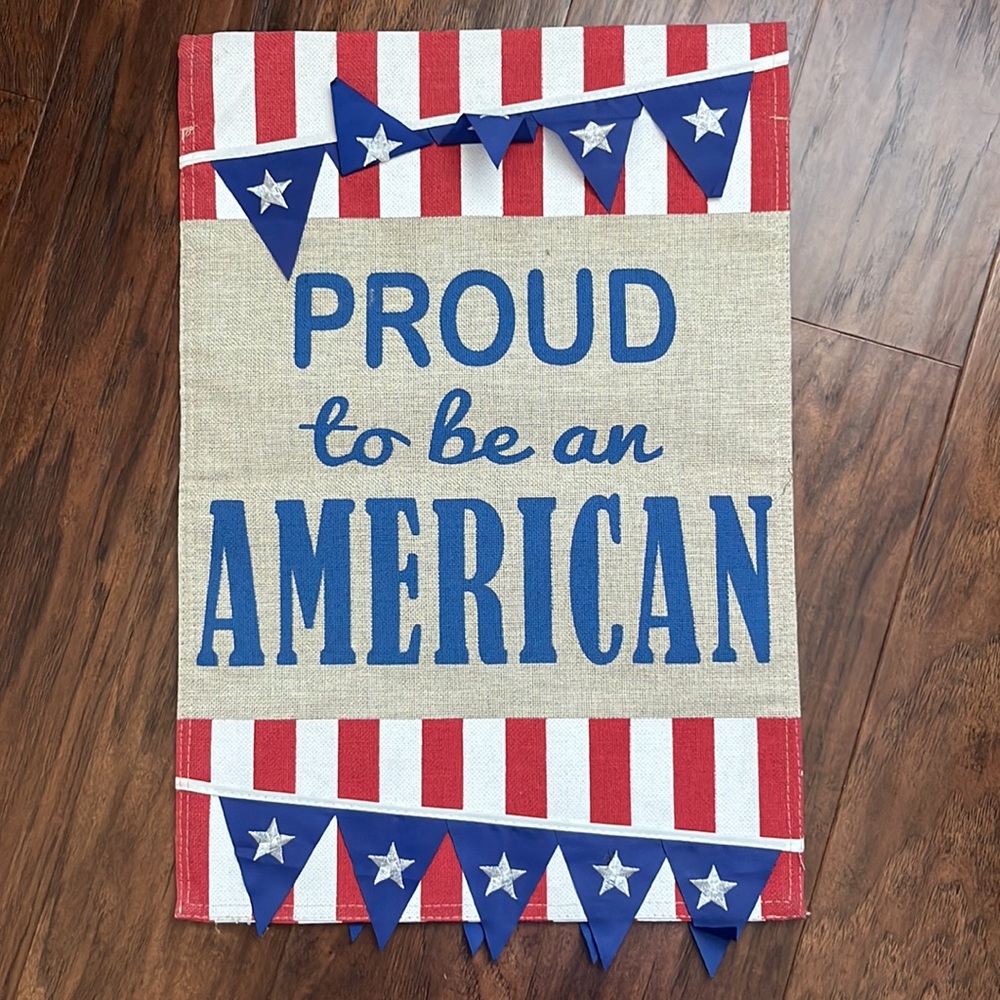 Proud to be an American Burlap Garden Flag - Picture 2 of 2